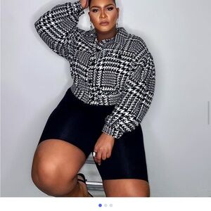 Fashion Nova Black and White Tweed Houndstooth Jacket